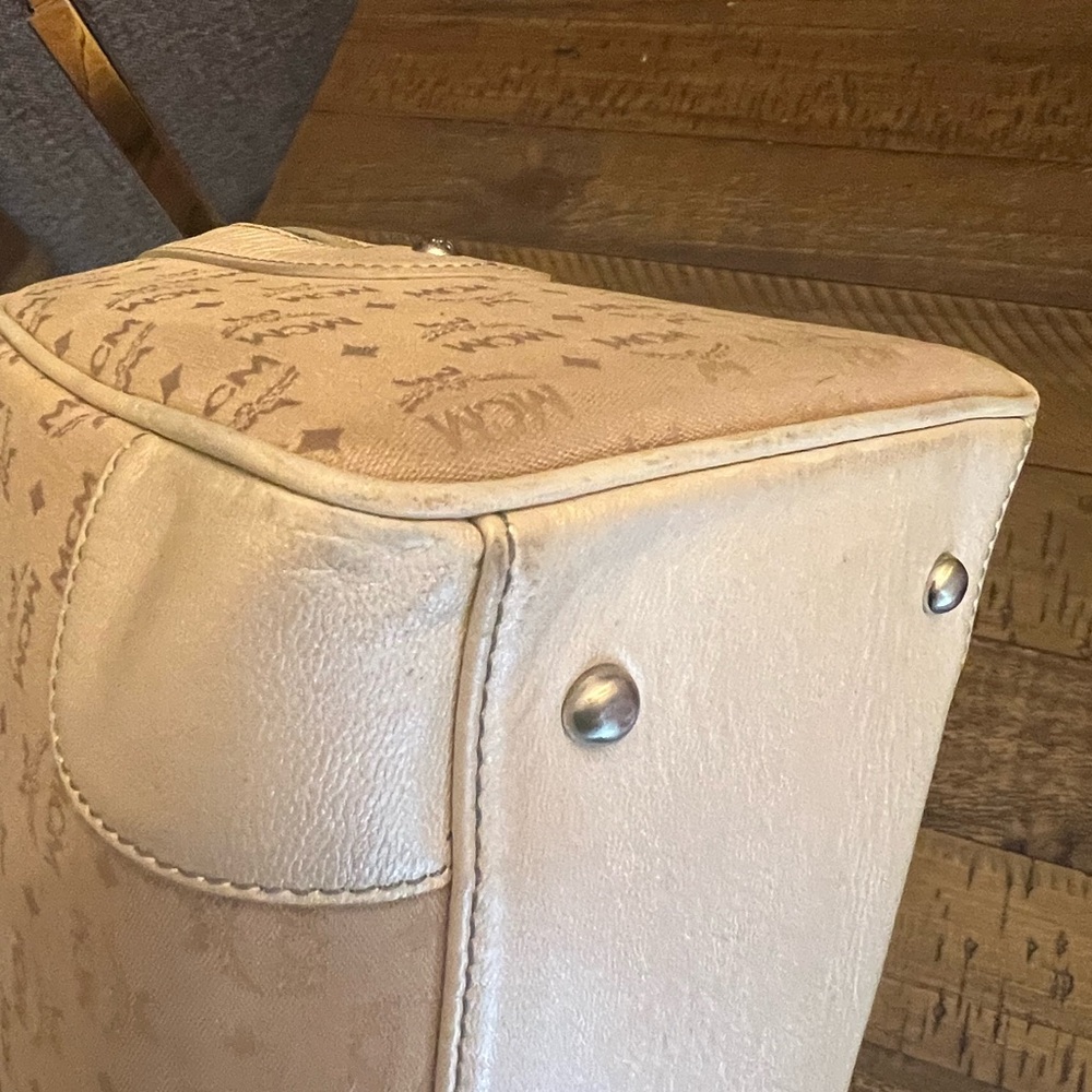 MCM Cream Satchel Bag with Top Handle and Metallic Hardware - Picture 5 of 8
